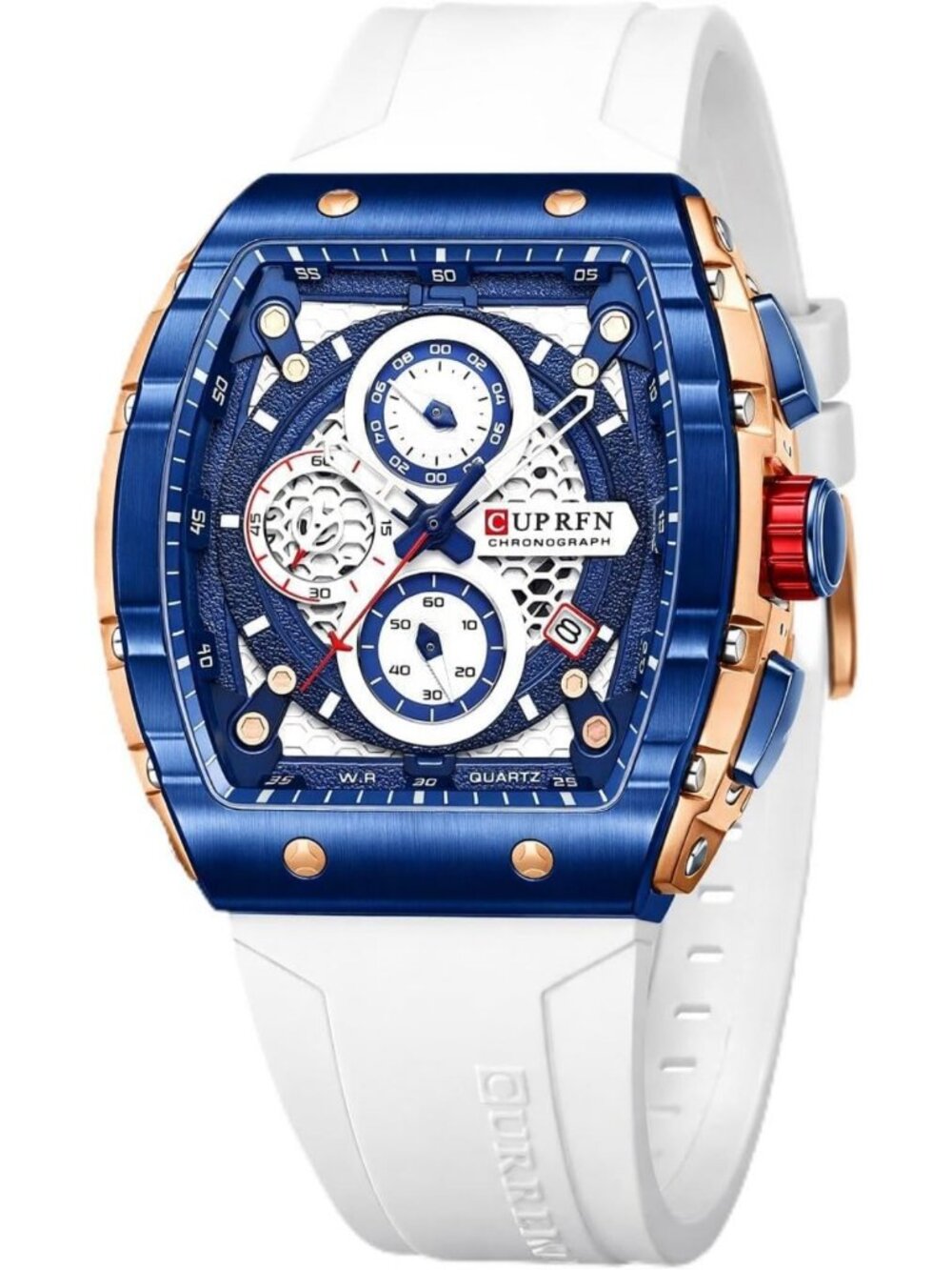 PASOY Men's Chronograph Watch, Big Face, Tonneau Case, Rubber Strap
